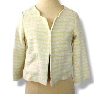 BCBGeneration Boucle Tweed Collarless Jacket Blazer Size 6 Round Neck Lime Green